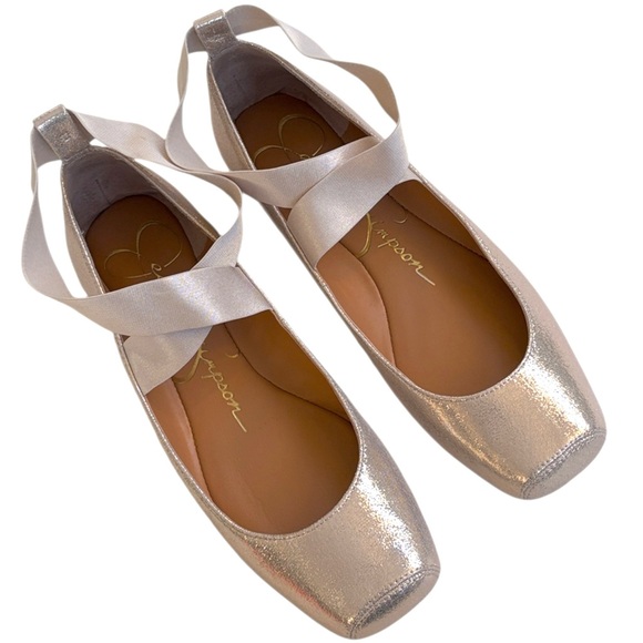 Jessica Simpson Shoes - Like New Jessica Simpson Mandalaye Criss-Cross Strap Ballet Flats Gold Size 8